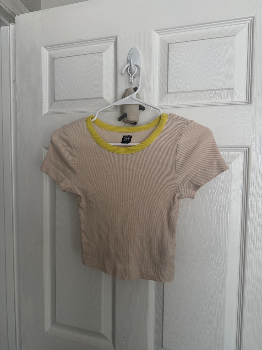 Urban Outfitters Beige Ribbed Tee with Yellow Trim